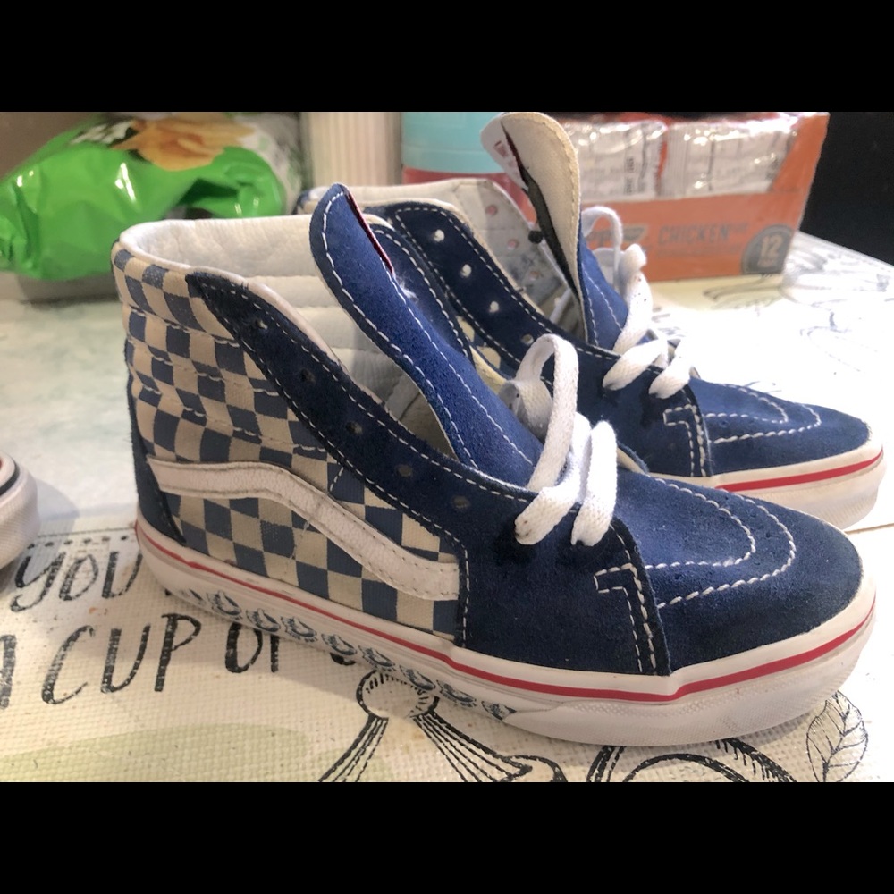 Kids Size 1y Blue Checkered Board High tops VANS